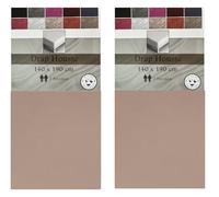 L22G Lot de 2 Draps Housses Beige, 140x190 cm 100% Coton: 57 Fils Bonnet de 25 cm