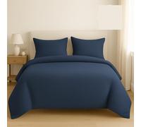 L22G Parure de Lit Simple Gaze de Coton Double Face 125gr/m2 220x240 cm +2 Taies 63x63cm (Bleu Marine)