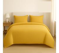 L22G Parure de Lit Simple Gaze de Coton Double Face 125gr/m2 220x240 cm +2 Taies 63x63cm (Jaune)