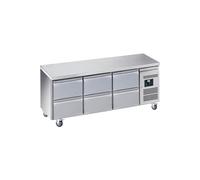 L2G - DESSERTE REFRIGEREE INOX CENTRALE, -2/+8°C, 2 P. GN1/1+1 BLOC 3 TIROIRS, SUR ROULETTES Ø 100MM