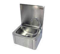 L2G - Lave-Mains Adossé à Commande Fémorale (Au Genou) - Petit Evier Inox avec Mitigeur Eau Chaude/Eau Froide - Montage Mural - 40 x 34 x 56 cm