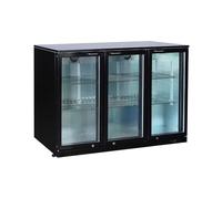 L2G - meuble arriere de bar refrigere 0°c/+10°c - Avec 3 portes battantes vitrees - 6 clayettes - Carroserie skin plate noire
