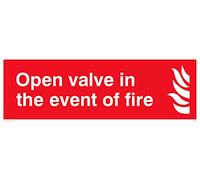L31 Lot de 5 pancartes Open Valve In The Event Of Fire 300 x 100 mm