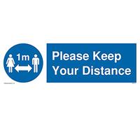 L31 Lot de 5 panneaux « Social Distance 1 m » avec inscription « Please keep your distance » 300 x 100 mm
