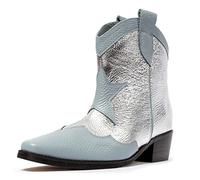 L37 HANDMADE SHOES Femme Bottes de Cowboy I Daim I Doublure en Cuir I Chaussures Faites à la Main I Sky Full of Stars I Western, Bleu/argenté, 37 EU