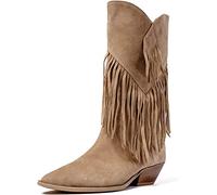 L37 HANDMADE SHOES Femme Bottines I Bottes de Cowboy I Daim I Doublure en Cuir I Chaussures Faites à la Main I Super Freak I Western, Marron Clair, 36 EU