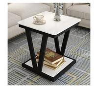 L3s9mPzVb4 Table Basse Table Basse d'appoint en Verre trempé, Table de Bistro for extérieur, Jardin, pelouse, Balcon, Piscine, carrée avec Cadre métal, Rangement(White+Black)