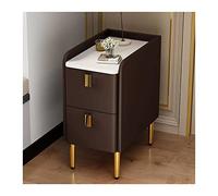 L3s9mPzVb4 Table de Chevet Tables de Chevet étroites Uniques en Cuir synthétique, Table à 2 tiroirs, d'appoint Bois avec Pieds Acier Inoxydable(L35xD40xH50cm)