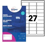 [L4784-20] Avery Bte de 540 Badges Adhésifs Textile 64 x 30 mm Laser Blanc