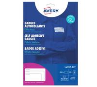 Avery Badges adhésifs L4787-20 200 blancs, 80 x 50 mm, soie d'acétate, liseré bleu, impression laser