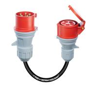 L4F Adaptateur CEE triphasé 32A (22 kW) fiche vers prise 16A (11 kW), câble H07RN-F 5G 2,5mm², portable, avec couvercle de protection, étanche IP44, adapté pour usage industriel et domestique