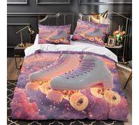 L5Y7U8B3 Patin à roulettes Pastel Housse ado Chambre | Single（135x200cm）toucher microfibre doux fermeture éclair déco colorée jeune cadeau