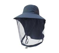 L6NqIAG Casquette anti-moustiques d'extérieur for la pêche, protection contre les insectes, camping, moustique, entièrement en maille, cordon de serrage, coupe-vent Chapeau anti-moustiques(Dark blue)