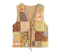 L6NqIAG Gilet matelassé sans Manches for Femmes, imprimé Floral, Patchwork, Veste for Dames, Gilet à Lacets Gilet Brodé pour Femmes(Color2,M)