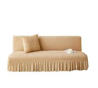 L6NqIAG Housse de Canapé sans Accoudoirs Housse Extensible for canapé-lit sans accoudoirs en Tissu Seersucker élastique et Lavable avec Jupe, Installation Facile(Yellow,L Size 190-220cm)
