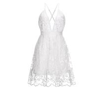 L6NqIAG Robe d'été Blanche brodée de Fleurs, en Maille et Dentelle, Sexy, Dos Nu, vêtements de Plage for Femmes Femme Robe D'été(M)