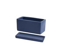 L6x2N9b5 Pots de Fleurs Jardinière rectangulaire en céramique avec Plateau, Style scandinave, Simple, Succulent, Vert, Bureau, Petits Articles d'empotage perforés(Deep Blue with Tray,Grand)