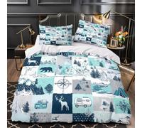 L9P1T3E4 Housse de Couette Patchwork Nature Camping ado | Super king（260x220cm）microfibre douce toucher respirant fermeture éclair entretien facile chambre jeune ambiance aventure