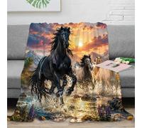 L9P1T3E4 Plaid Microfibre Chevaux 3D imprimé Doux Polaire déco canapé | 50x60inchtoucher peluche microfibre léger chaleur accent lit salon cadeau voyage