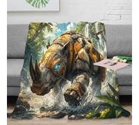 L9P1T3E4 Plaid Microfibre imprimé 3D rhinocéros futuriste canapé | 70×80inchtoucher doux microfibre chaleur légère déco salon chambre style moderne idée cadeau