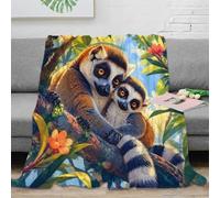L9P1T3E4 Plaid Microfibre lémuriens Jungle 3D Toucher Polaire Doux | 80×90inchdouceur peluche légèreté chaleur canapé lit motif animal déco