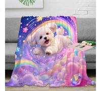 L9P1T3E4 Plaid Polaire Microfibre Chiot Arc-en-Ciel 3D lit canapé | 80×90inchtoucher doux microfibre chaleur légère cocooning pastel déco