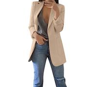 L9WEI Blazer élégant à revers uni pour femme, costume d'affaires, automne hiver, manches longues, coupe ajustée, col en V, pour le bureau, le bureau, beige, S