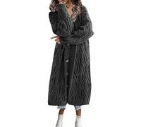 L9WEI Cardigan en tricot pour femme - Automne - Hiver - Chaud - Gros tricot - Avec boutons - Ouvert élégant - Vêtement d'extérieur mi-long, X01-gris, M