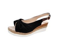 L9WEI Sandales d'été pour femme - Sandales plates douces et respirantes - Chaussures confortables, Noir , 43 EU Large