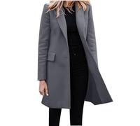 L9WEI Veste d'hiver élégante pour femme - Manteau en laine - Longueur moyenne - Veste mi-saison - Trench - Couleur unie - Coupe-vent, gris foncé, 5X-Large