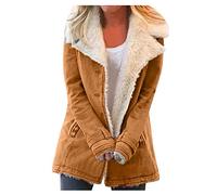 L9WEI Vestes vintage pour femme Veste en cuir synthétique à revers en daim Couleur unie Manteau épais Automne Hiver Parker, kaki, 5XL