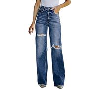 L9WEI Y2k Jeans Déchiré pour Femme Taille Haute Baggy Denim Pantalon Large Droit Streetwear pour Adolescentes Filles, Z05-a, M