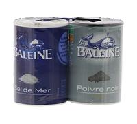 La Baleine Poivre noir moulu et sel de mer fin - Les 2 flacons - 68g