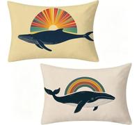 La Baleine Taie Oreiller 50 x 80, Velours Housse Coussin Exterieur Impermeable, Taie Oreiller Rainbow Lot De 2 pour Decoration Chambre, Coussin Decoratif avec Fermeture éClair, Cadeau Femme 231-W
