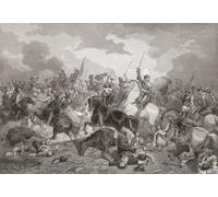 La bataille de Turnhout le 24 janvier 1597 entre les forces d'Espagne et une armée combinée d'Angleterre et des provinces unies des Pays-Bas. À partir d'une impression du milieu du XIXe siècle par
