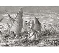 La bataille navale dans le port de Syracuse pendant l'expédition sicilienne partie de la guerre du Péloponnèse 415-413 avant JC. De l'histoire universelle de Cassell publiée en 1888. Poster imprimé