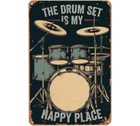 La batterie est mon endroit heureux Plaque en métal rétro Club vintage Espace vide Décoration murale Art mural à résonance émotionnelle Décorations de bar sur le thème de la musique pour club élé 5,5