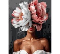 La beauté derrière les fleurs Peinture par Numero Adulte, Kit de oile Peinture Pour la Décoration de la Maison avec Pinceaux Peinture de Dessin de Pigment Acrylique 40x50 cm, Fleur et jeune fille
