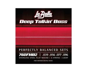 La Bella Strings »760FHB2 Stainless Steel Flatwound Bass« Set de Cordes pour Basse Höfner 4-Cordes - Light Tension 039/096