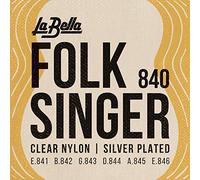 La Bella Strings »FOLKSINGER - 840 - CLASSIC GUITAR« Jeu de Cordes pour Guitare Classique - Clear Nylon - Medium Tension