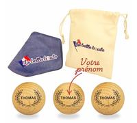 La belle boule® | Kit 3 Cochonnet Pétanque Personnalisé - Sacoche Pétanque + Chiffon Microfibre Petanque - Boule de Pétanque Compétition Loisir - Accessoire Pétanque Intérieur Extérieur - Idée Cadeau