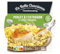 LA BELLE CHAURIENNE Plat cuisiné poulet à l'estragon et pâtes torsades - Format individuel 300g en box pratique - Prêt en 2 minutes au micro-ondes - 1 part - Lot de 3
