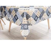 La biancheria per la casa Nappe LIMA © en TOILE CIRÉE plastifiée LAVABLE hydrofuge en PVC MAJOLIQUES bleues Fabriqué en Italie - 140 x 180 cm pour 6 personnes