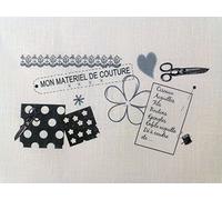 La Boîte à Broder COU012GLE Coupon Imprimé Mon Matériel de Couture Lin Ecru/Gris