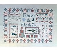 La Boîte à Broder COU050RBMB Coupon Imprimé Trésor de Brodeuses Lin/Métis Rouge/Bleu/Blanc