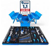 La boîte à outils DeTec. Caisse à outils blue Edition | caisse à outils classique en métal remplie d'outils - assortiment de 86 pièces - bleu