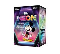 La boîte économique Topps Disney Neon 2026 contient 35 cartes avec deux cartes de base parallèles avec des cartes parallèles diamant par boîte.