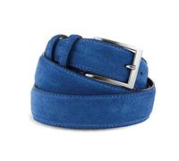 La Bottega del Calzolaio Ceinture homme en daim véritable fabriquée en Italie - Ceinture artisanale élégante style classique pour vêtements décontractés ou formels - accessoire de haute qualité, Bleu