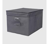 La Briantina Boîte de rangement avec couvercle 30 x 40 x 25 cm - Organiseur armoire avec poignée, revêtement en TNT et structure en carton, poche à étiquette, couleur aléatoire gris ou beige