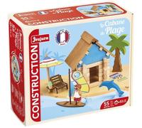 La Cabane de Plage 55 Pieces - JEUJURA - Jeu de Construction en Bois Naturel, Tapis et Accessoires Inclus, 22x18,5x8,5 cm